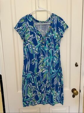 Lilly Pulitzer Blue Green Tropical-Print Mini Dress Size S